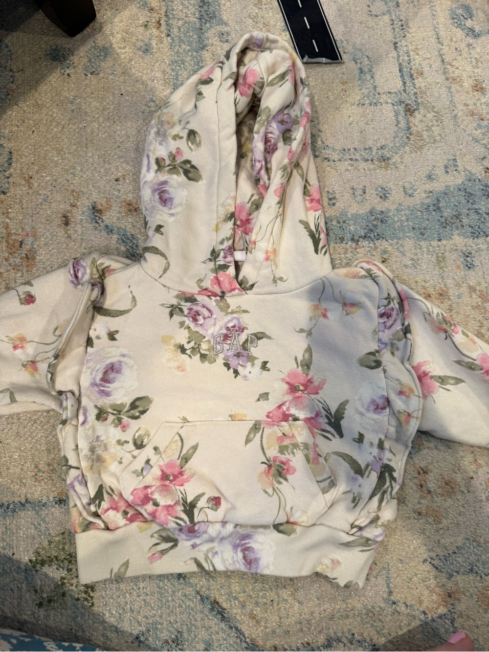 GAP Cream Floral Hooded Sweatshirt with Pink & Lavender Flowers